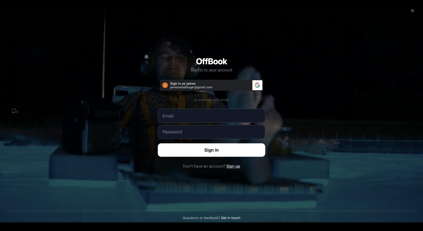 OffBook sign-in screenshot